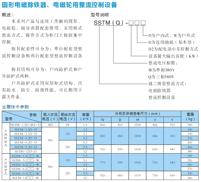 圓形電磁除鐵、電磁輪用整流控制設(shè)備